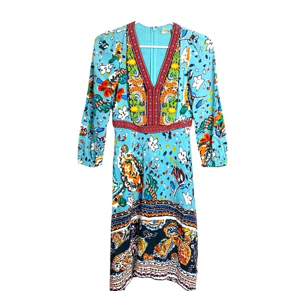 Anthropologie AKEMI +KIN Midi Dress, Beautiful Beadwork, Long Sleeve, V Neck - Picture 2 of 10